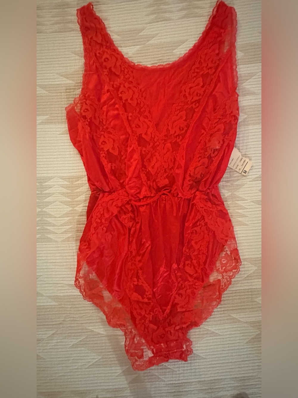 Sexy Vintage 80s JC Penny Red Lace Teddy Bodysuit. NWT